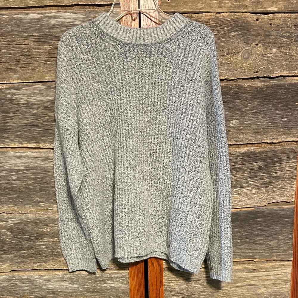 American Eagle Womens XS Gray Soft Ribbed Knit Boxy Mock Neck Sweater Oversized